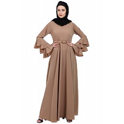 Umbrella abaya with bell sleeves- Khaki